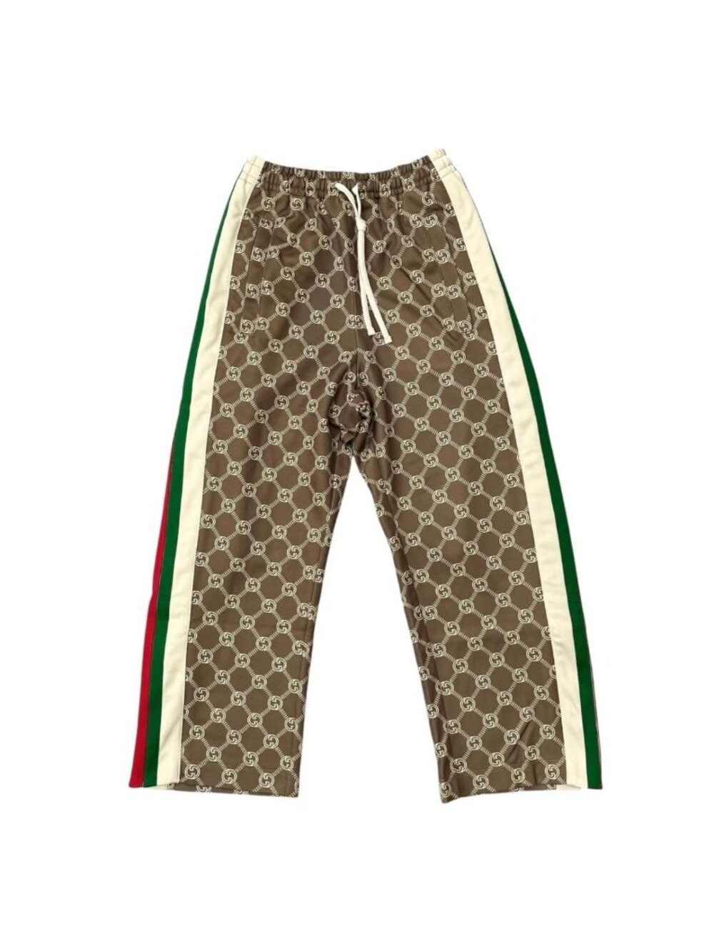 Gucci Jersey Snap Button Track Pants Interlocking G Web Stripe Logo Brown